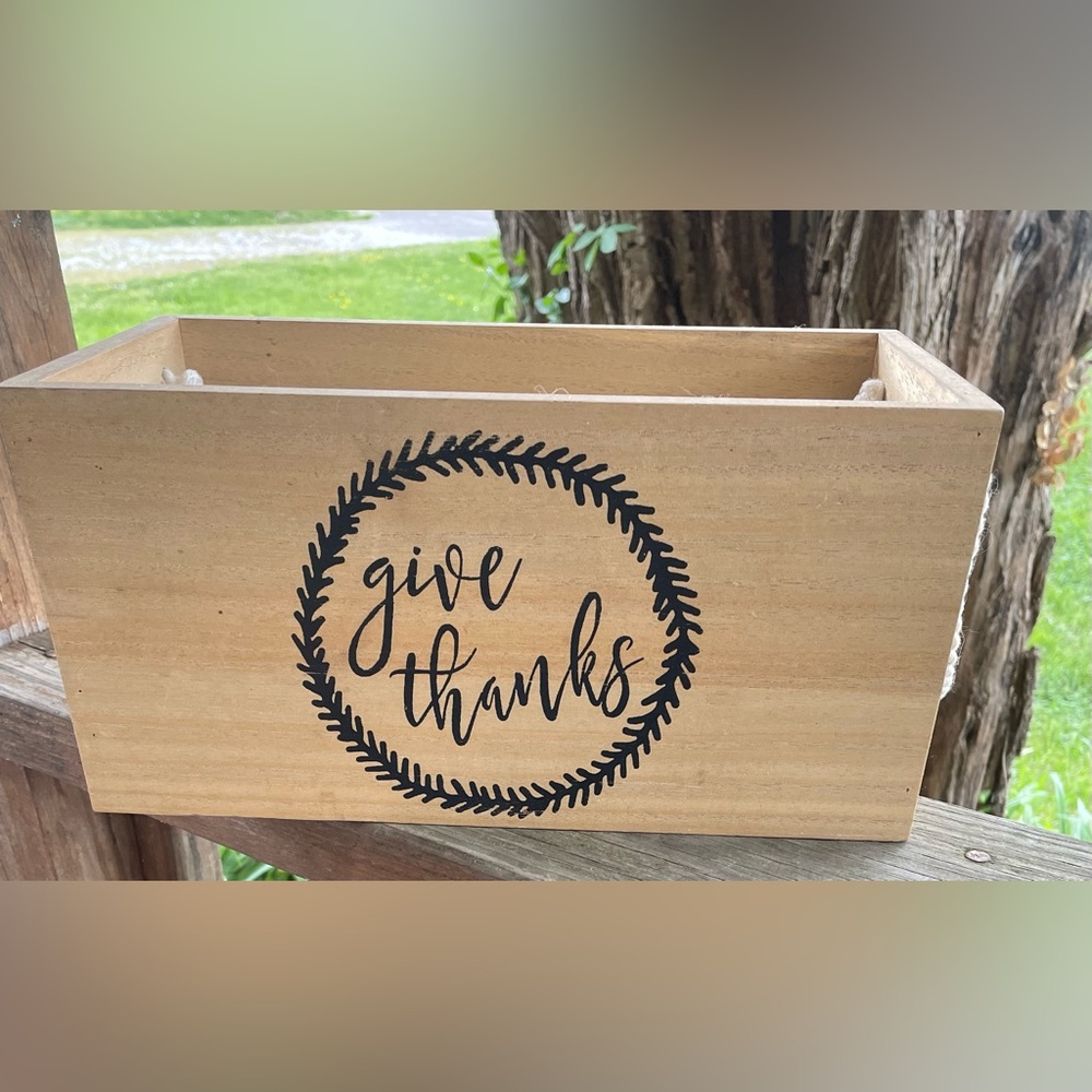 Wooden 'Give Thanks' Decorative Box - Natural Wood